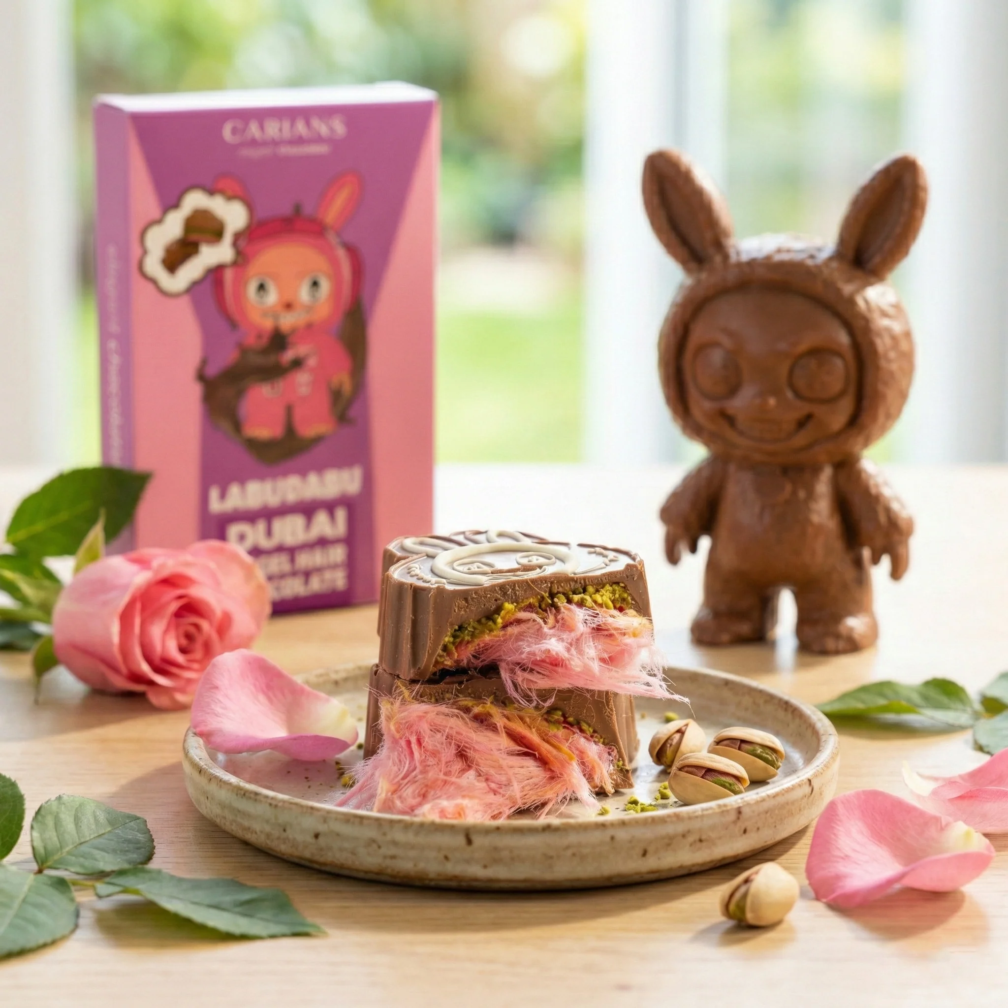 Viral Cartoon Angel Hair Dubai Chocolate Bar - Pink Cotton Candy