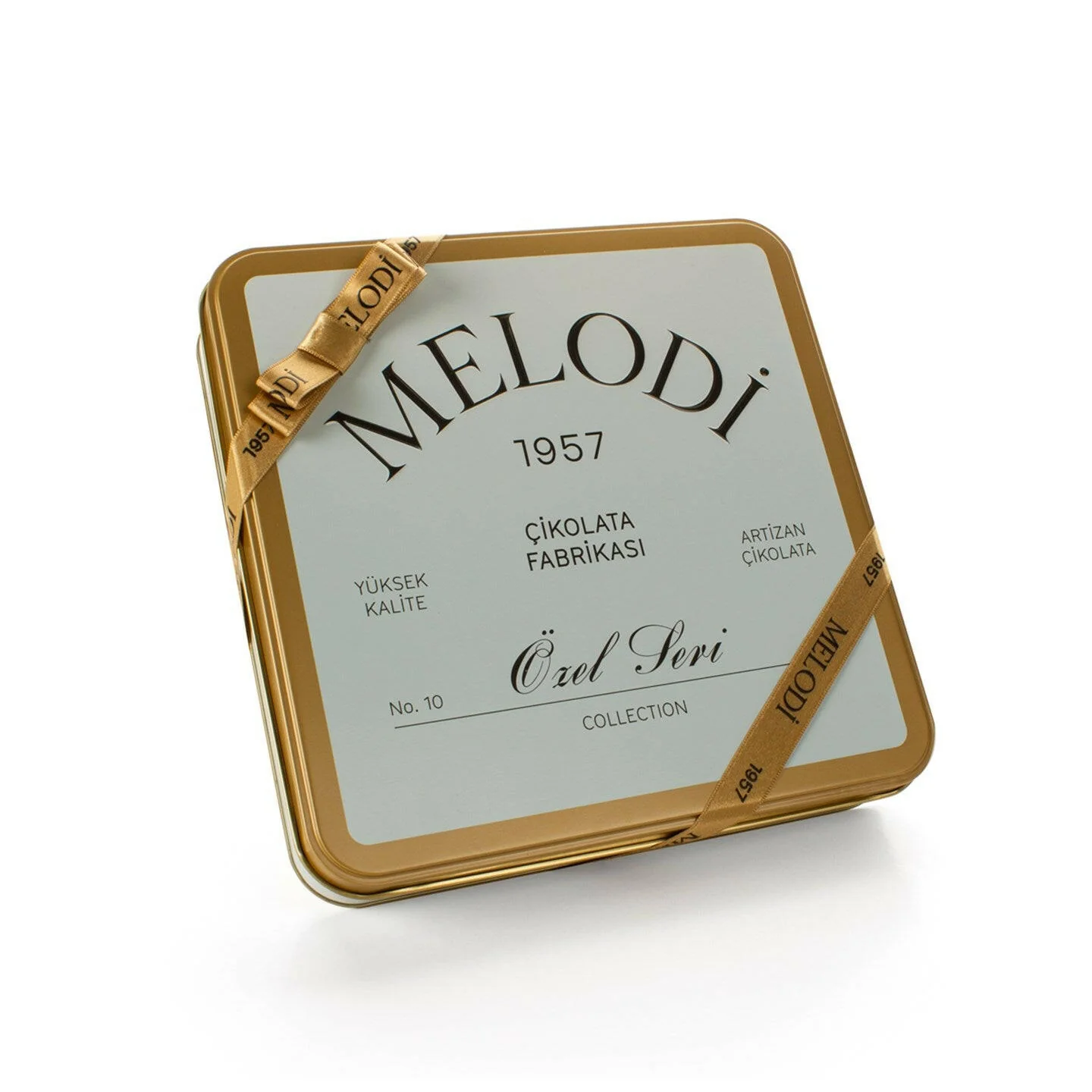Retro Metal Chocolate Gift Box, Gold Ribbon - Image 3