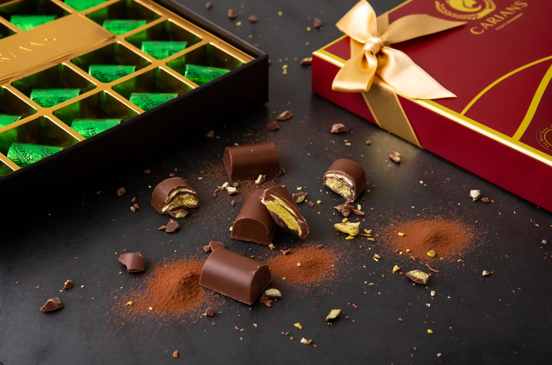 Viral Dubai Chocolate Gift Box with Gold Ribbon Wrapped - Image 2