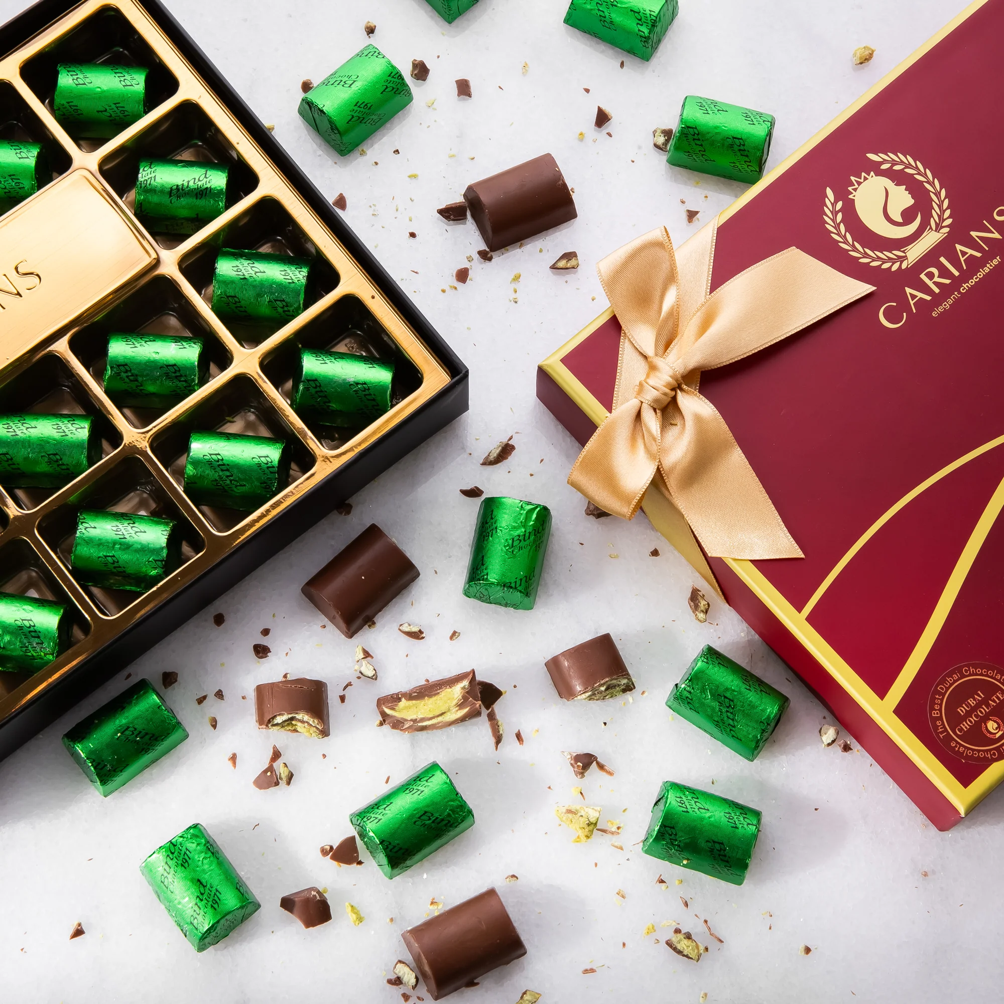 Viral Dubai Chocolate Gift Box with Gold Ribbon Wrapped - Image 4