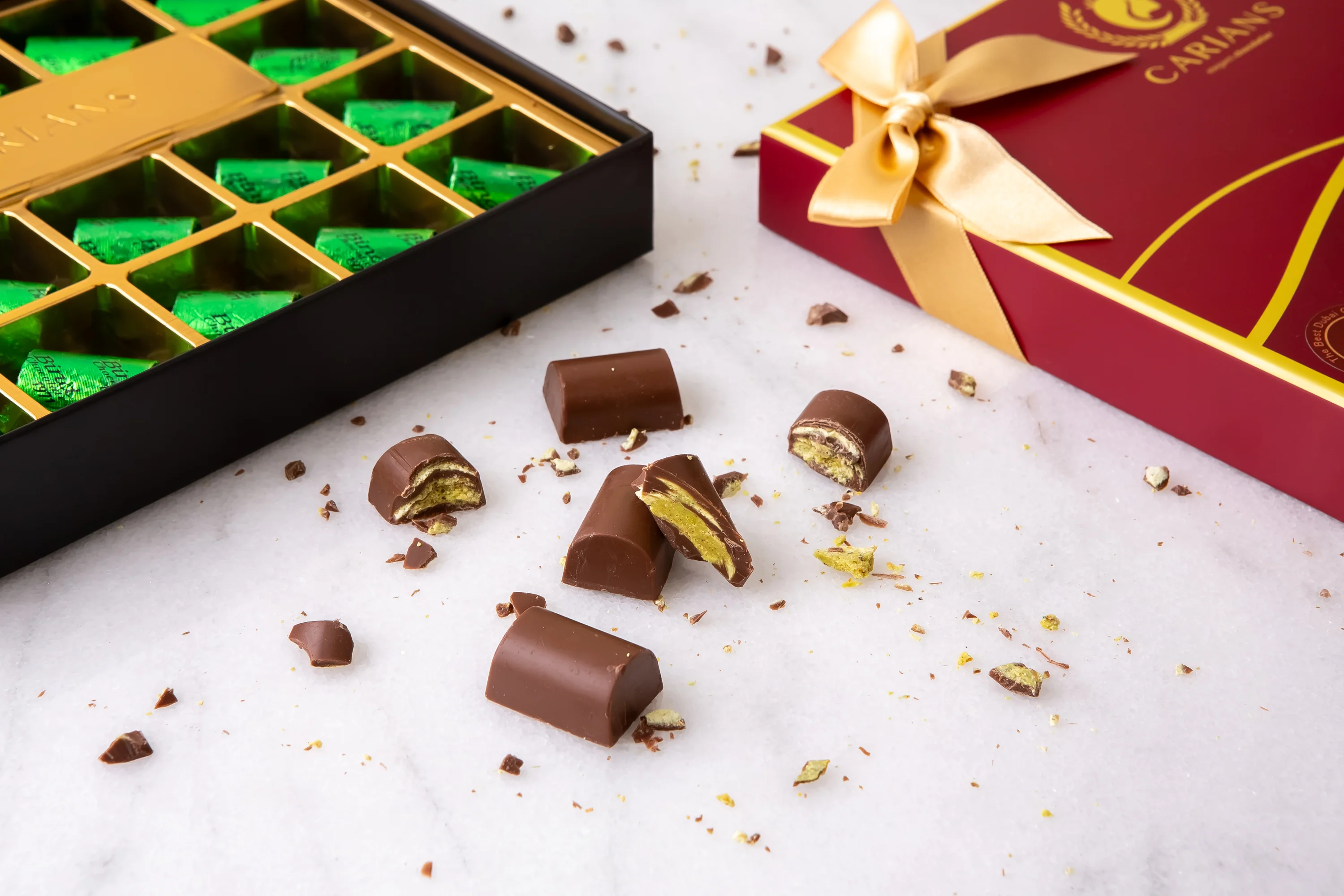 Viral Dubai Chocolate Gift Box with Gold Ribbon Wrapped - Image 6